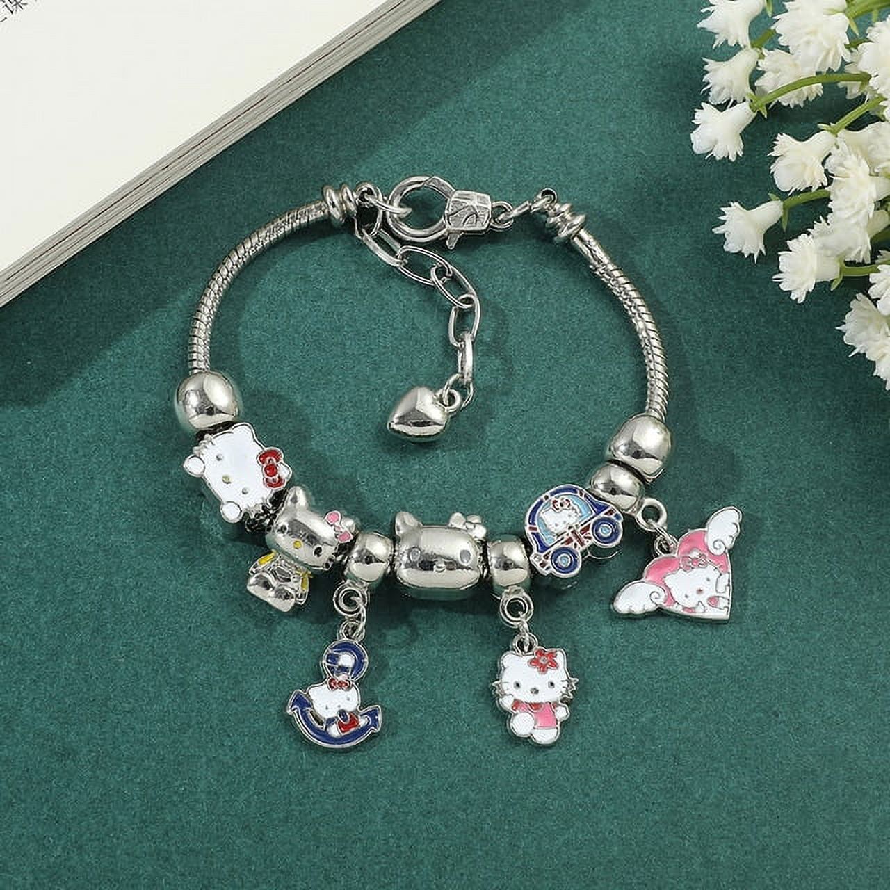 Anime Kawaii Sanrio Hello Kitty Bracelet Charms Metal Beads Making Kit Kids  Gift Jewelry Accessories 