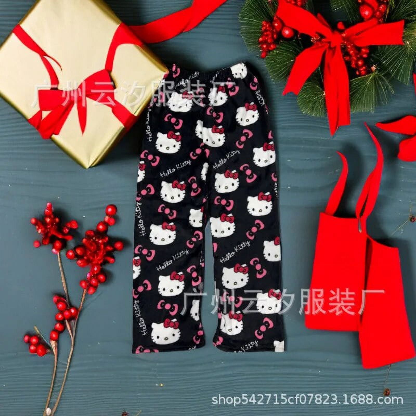 Anime Kawaii Sanrio Hello Kitty Pajama Pants for Women Flannel Autumn ...