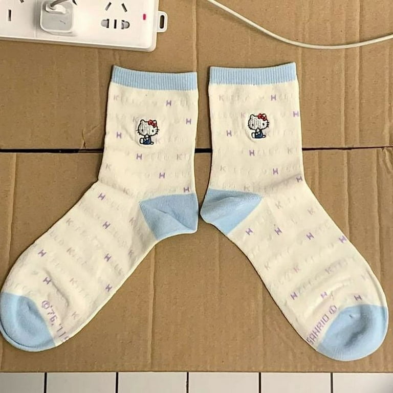 Anime Kawaii Sanrio Hello Kitty Socks Summer Girl Heart Jk Japanese Sweat  Breathable Well Match Thin Mid Tube Cotton Socks Gifts