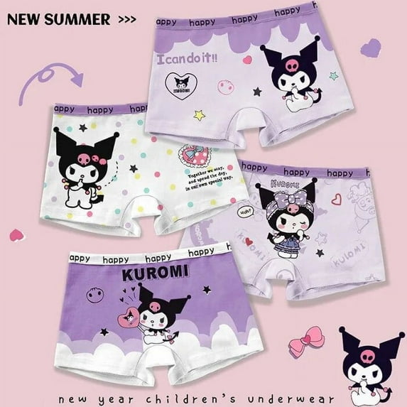 Anime Kawaii Sanrios Kuromi 4Pcs Kids Underwear Cotton Girl Boxer Antibacterial Shorts Baby Briefs Breathable Toddler Underpants