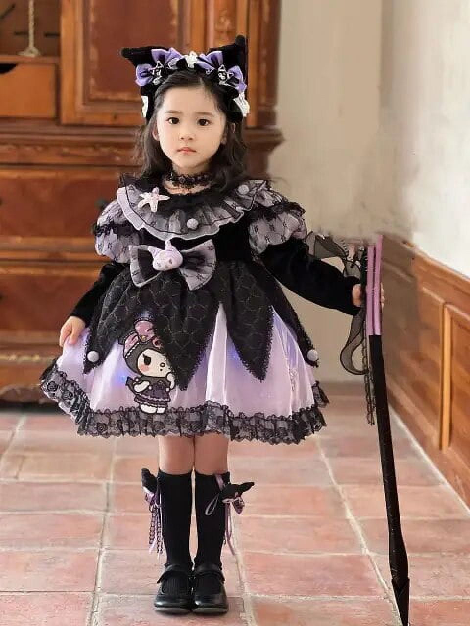 Anime Kawaii Sanrios My Melody Kuromi Lolita Kids Princess Dress