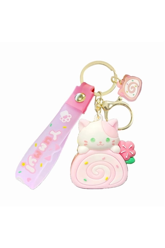 Anime Key Chain Fun Key Accessory Fun Cake Roll Bag Pendant Keychain Ornament Eye Catching Cat Keyrings for Handbag Bag