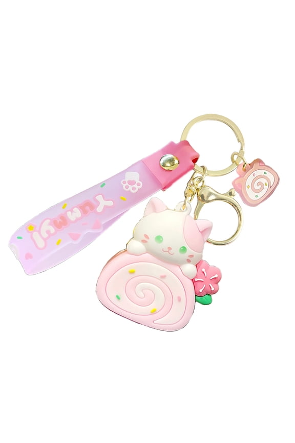 Anime Key Chain Fun Key Accessory Fun Cake Roll Bag Pendant Keychain Ornament Eye Catching Cat Keyrings for Handbag Bag
