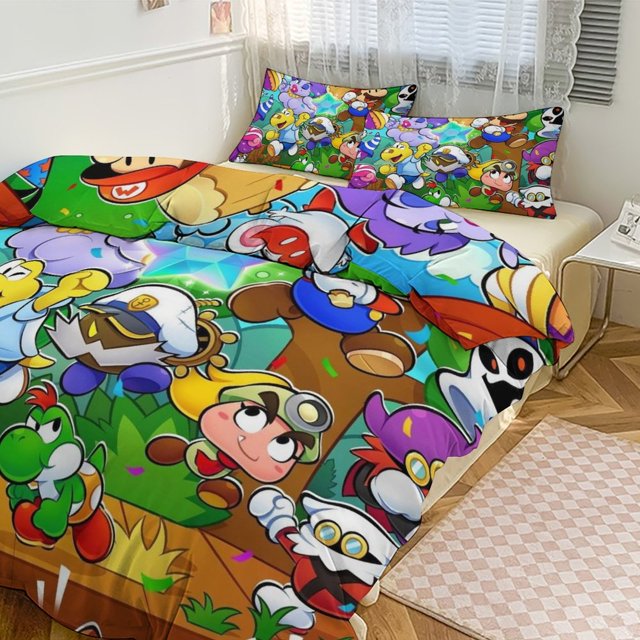 Anime Kids Cartoon Mario Soft 3Piece Bedding Set (1 Duvet Cover + 2