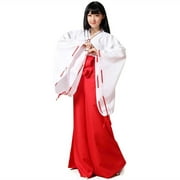 Anime Kikyo Miko Kimono Cosplay Costume for Women White Kimono Red Hakama Pants Outfit Halloween Costume