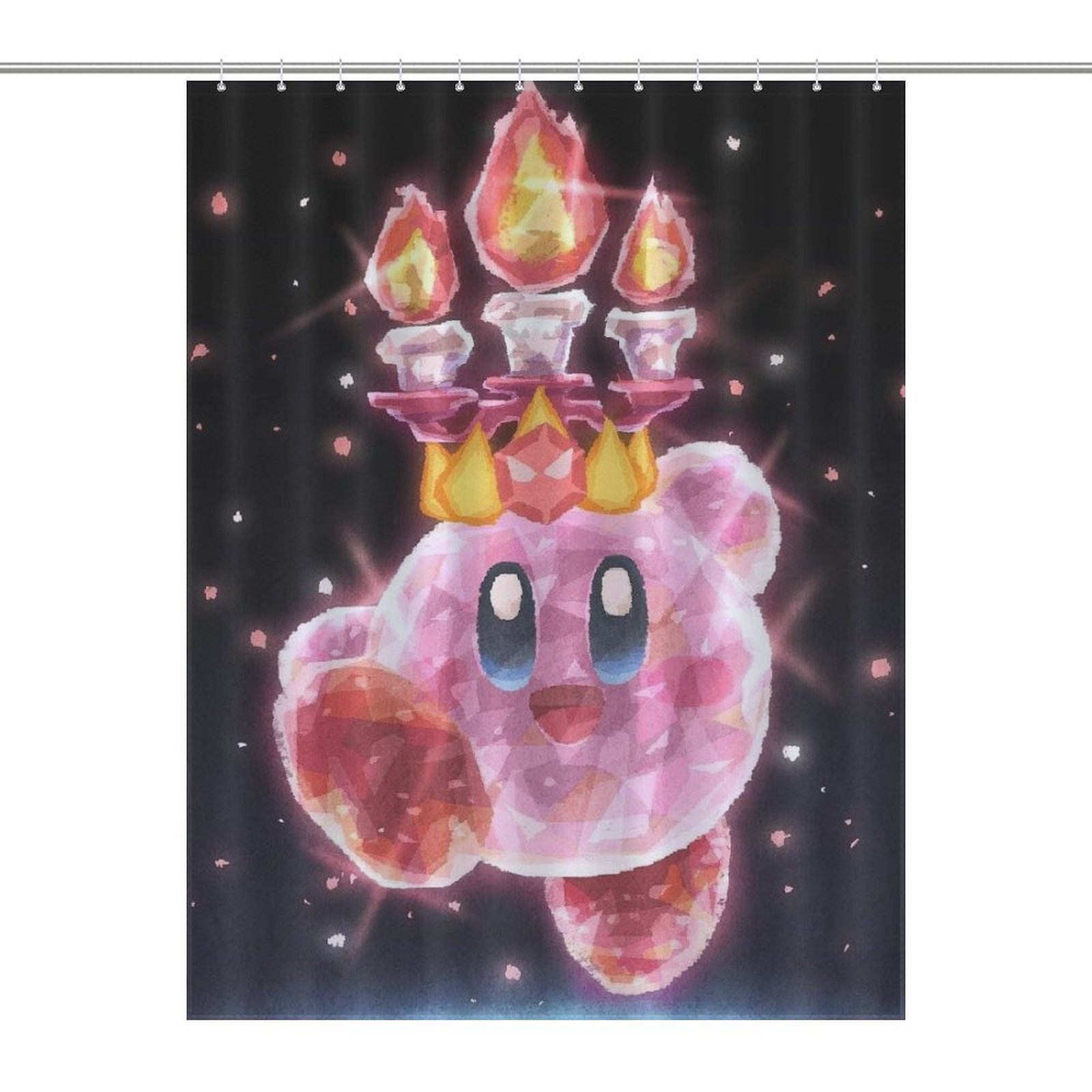 Anime Kirby Shower Curtain Cute Fun Cartoon Design with 12 Pcs Hooks