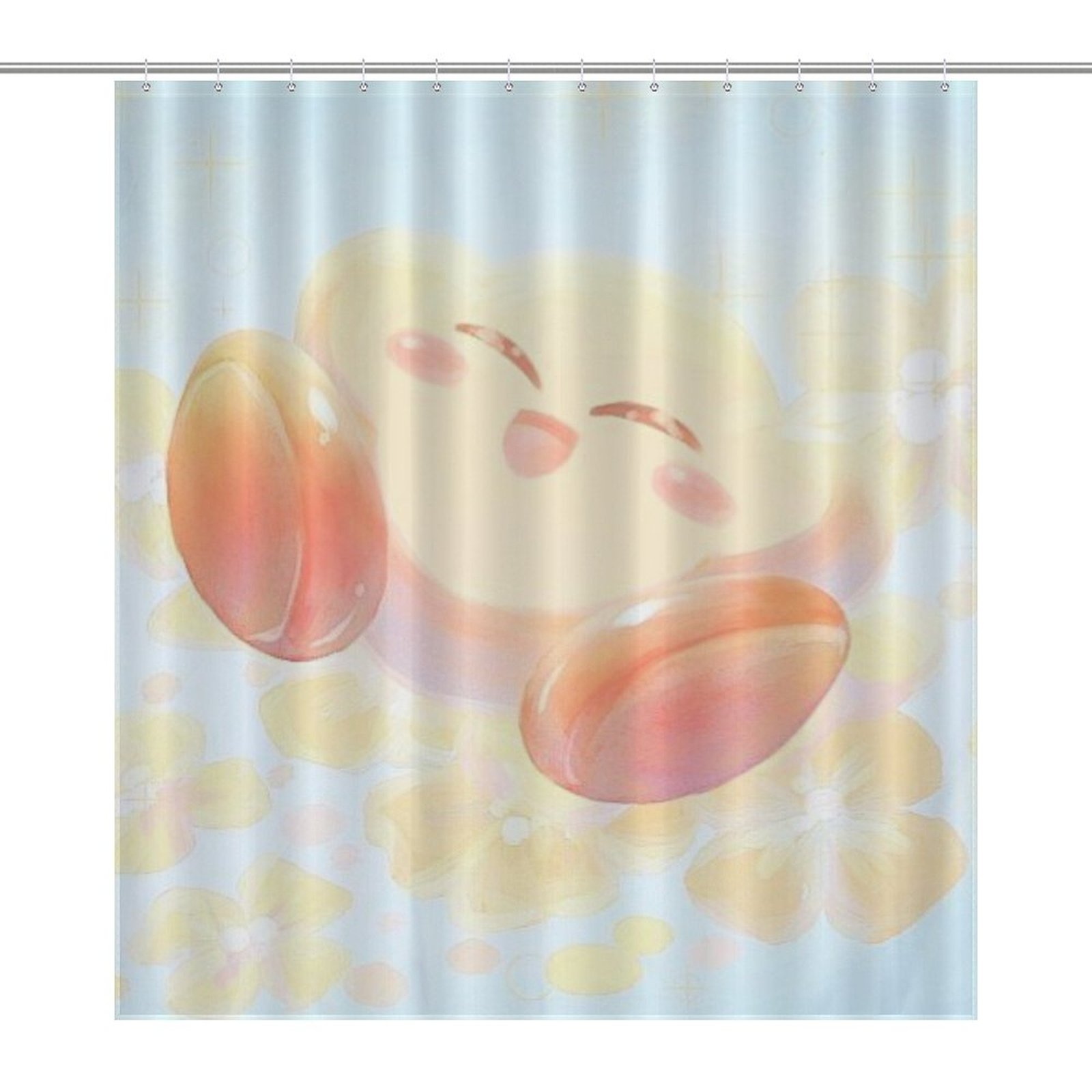 Anime Kirby Shower Curtain Cute Fun Cartoon Design with 12 Pcs Hooks