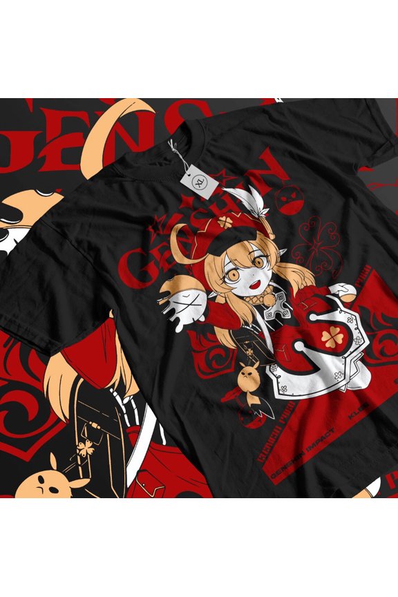 Anime Klee Genshin Impact Gorou Ganyu Kawaii Graphic Black T-Shirt Size S-5XL