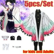 Anime Kochou Shinobu Cosplay Costume Kimono Cloak Outfit Dress Uniform 5Pcs/Set for Kids and Adults