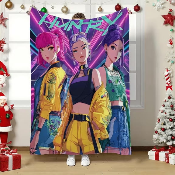 Anime Kpop Neon Pattern Print Flannel Throw Blanket