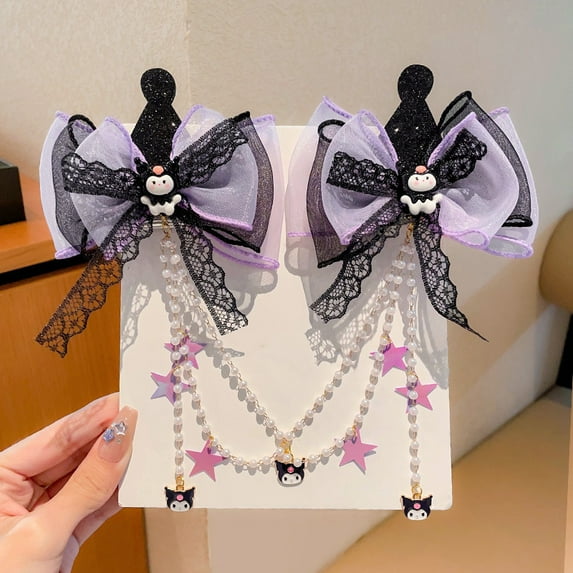 Anime Kuromi Hair Bow Clip Cartoon Bow Knot Barrette Hair clips Accessories for Women Girls