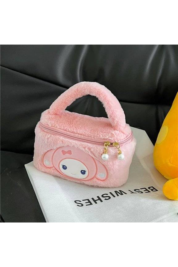 Anime Kuromi MyMelody Cartoon Plush Cosmetics Bag Cute Sanrio Kawaii Handbag Plushie Portable Sundries Storage Case Girl Gifts