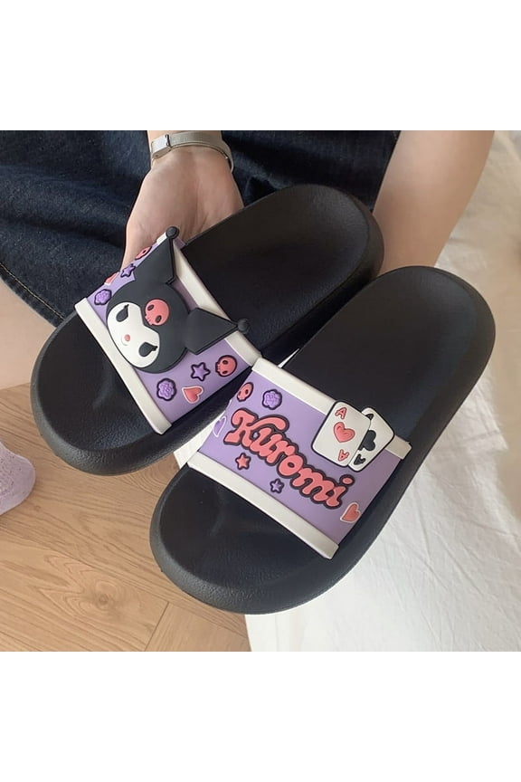 Anime Kuromi Slides for Women Girls Non-Slip Bathroom Shower Sandals Cartoon Print Rubber Slippers House Slides