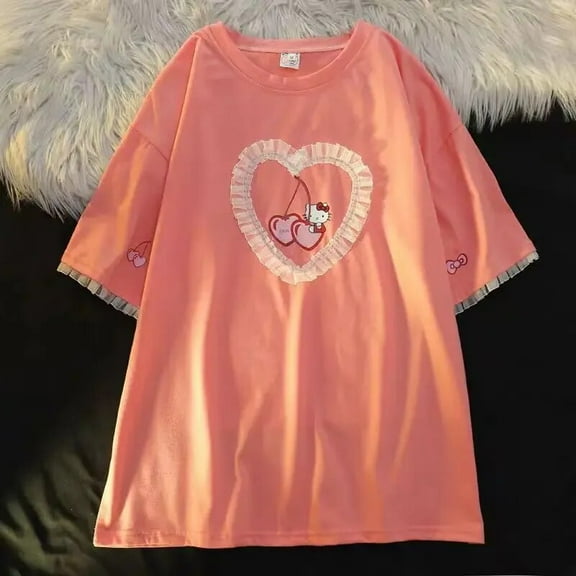 Anime Lace Kawaii Soft T-Shirt Women Stitching Graphic Short Sleeve Casual Fairy Korean Aesthetic Top Summer Fairy Clothes