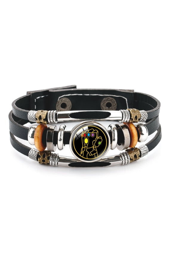 Anime Logo Glass Domed Braided Leather Bracelet