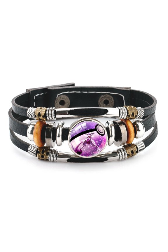 Anime Logo Glass Domed Braided Leather Bracelet
