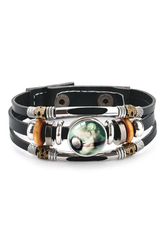 Anime Logo Glass Domed Braided Leather Bracelet