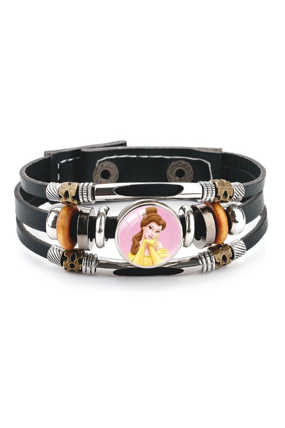 Anime Logo Glass Domed Braided Leather Bracelet