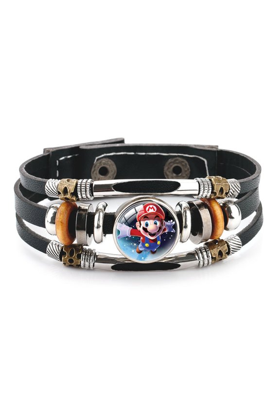 Anime Logo Glass Domed Braided Leather Bracelet
