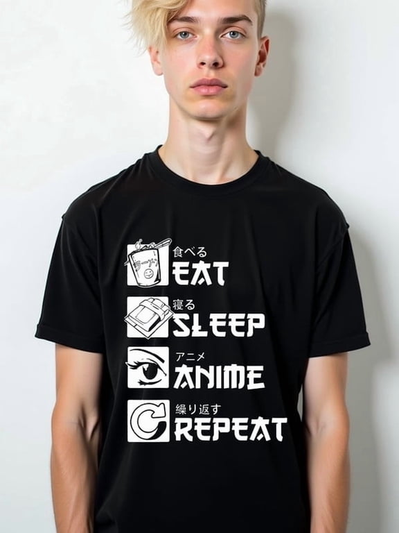 Anime Lover's Eat Sleep Repeat T-Shirt Men's graphic t shirts black graphic short Daytime and weekend wear Vintage Unisex Shirt Graphic Tee tshirts