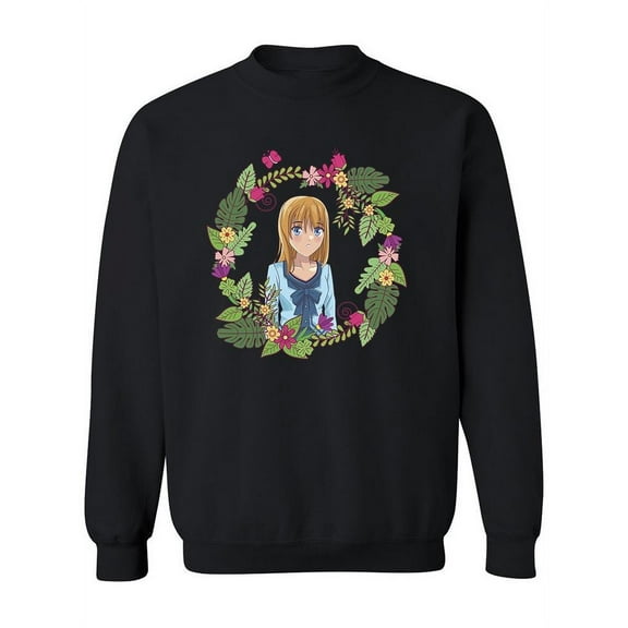 Anime Manga Girl Flower Frame Sweatshirt Women -Image by Shutterstock, Female 4X-Large