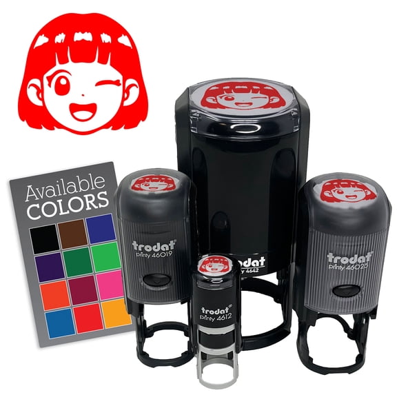 Anime Manga Girl Wink Happy Cute Self-Inking Rubber Stamp for Stamping Ink Stamper Crafting Planners - 1/2 Inch Mini - Dry Pad (No Ink)