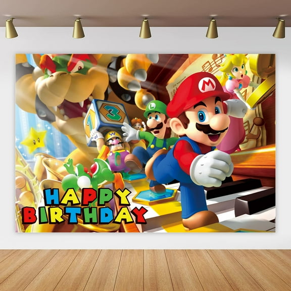 Anime Mario Bros Happy Birthday Party Banner Photography Backdrops,Cake Table Decorations,Kids Birthday Party Flag Decor Supplies,5.9 x 3.6 FT