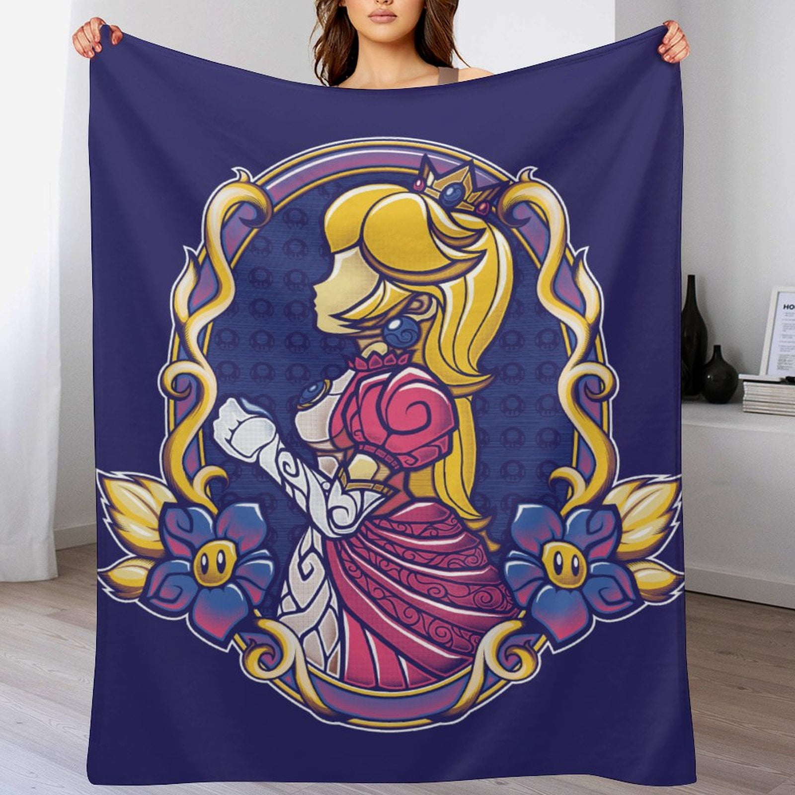 Anime Mario Princess Peach Flannel AntiPill Cartoon Blanket Decor