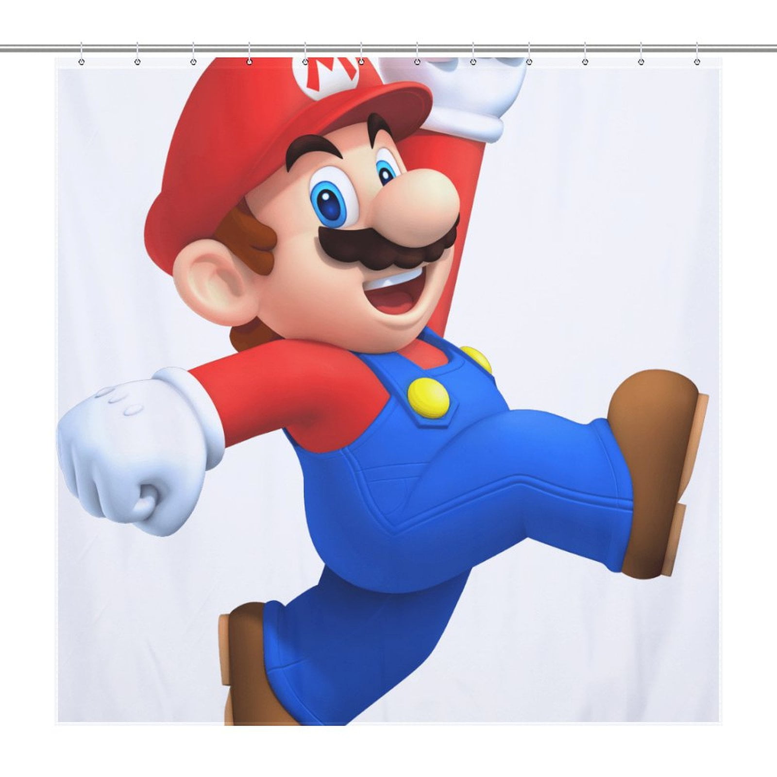Anime Mario Shower Curtain Cute Fun Cartoon Design with 12 Pcs Hooks