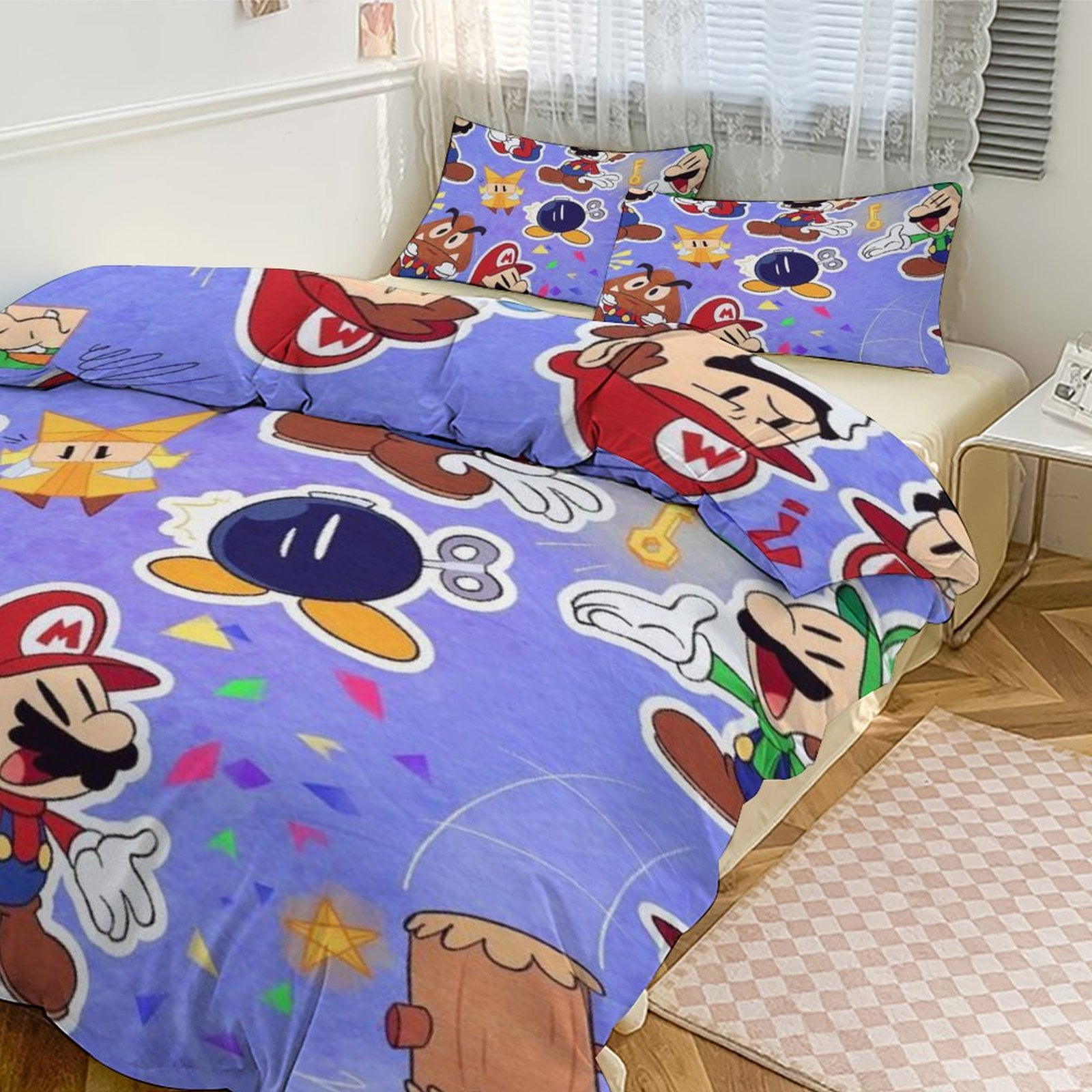 Anime Mario Super Soft Cartoon 3Piece Bedding Set (1 Duvet Cover + 2