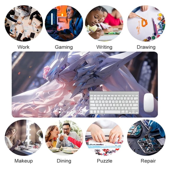 Anime Mechanical Girl Mouse Pad 31.5 x 11.82 Inches Rubber Desk Mat with Futuristic Pink Armor Design for Office and Gaming