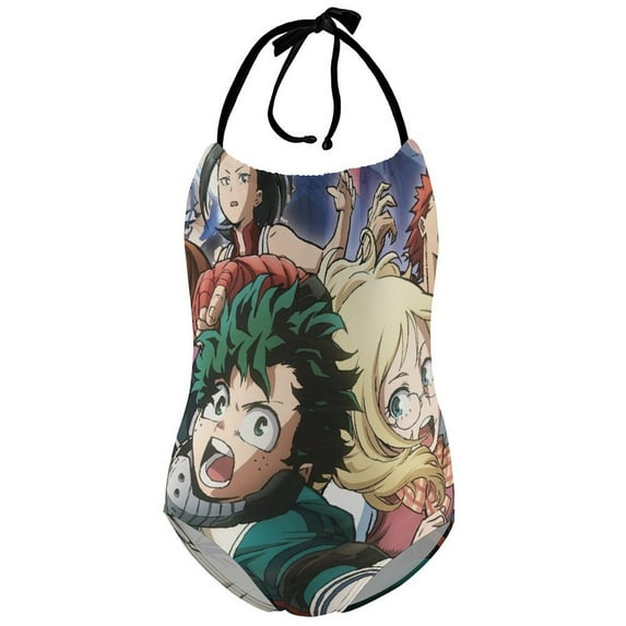 Anime Mha My Hero Academia Children's One-piece Swimwear Halterneck Swimsuit Summer Beach Girl's Bathing Suits Breathable Beachwear