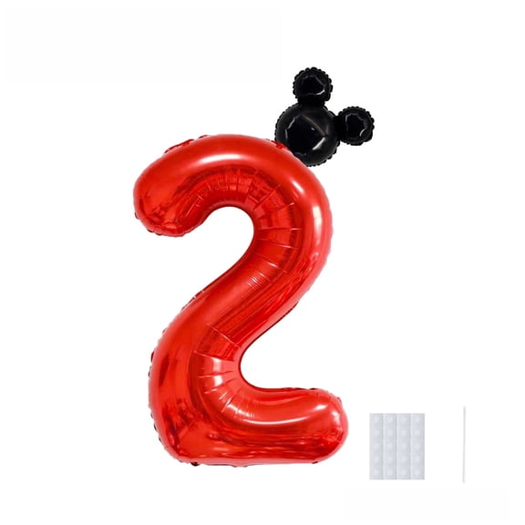 Anime Mickey 2 Number Balloon Set for Birthday Parties - Cartoon Foil Balloons Kit with Straw, Perfect for Kids Adults Decoration Theme Celebration