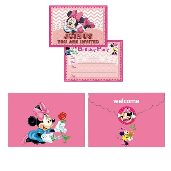 Anime Minnie Birthday Party Invitation & Envelopes12Pcs