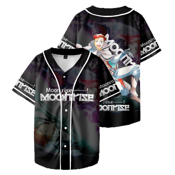 Anime Moonrise Baseball Shirt Summer Thin Single Breasted Short Sleeve Top Breathable Comfortable