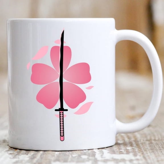 Anime Mug Anime Lovers Fans of animation and Otaku Gift Idea with Pink Sakura with Pink Katana Coffee Cup, ry Bms.jpg