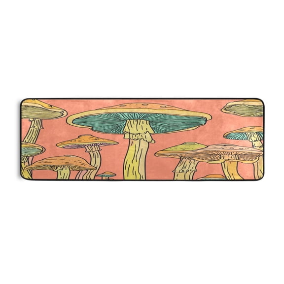 Anime Mushroom Pattern 72x24" Runner Rug, Non-Slip Memory Foam Cushion, Anti-Crease for Hallways and Bedrooms