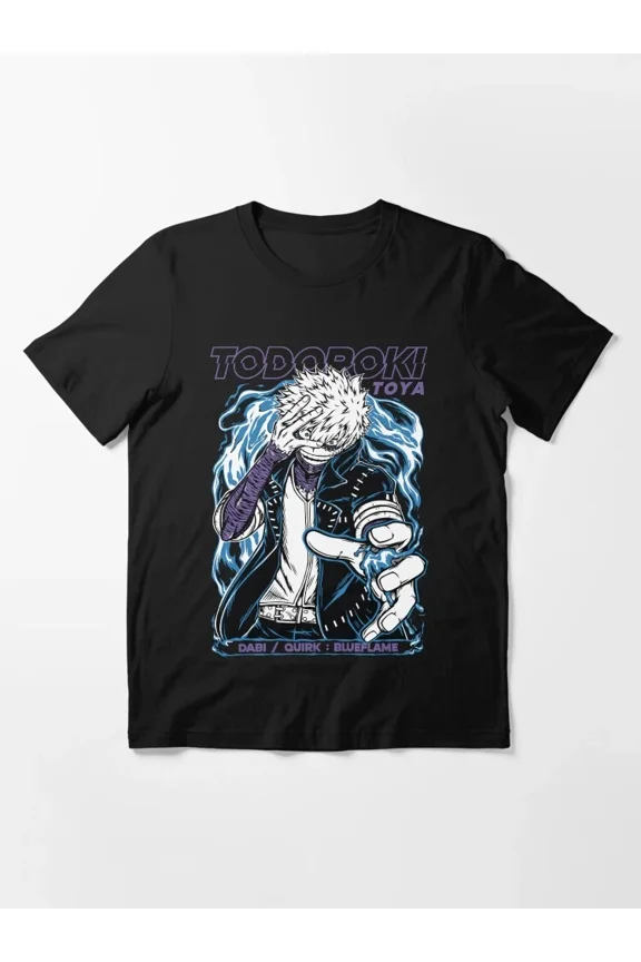 Anime My Hero Academia Blue Flames Broken Hero Black T-shirt Size S-5XL