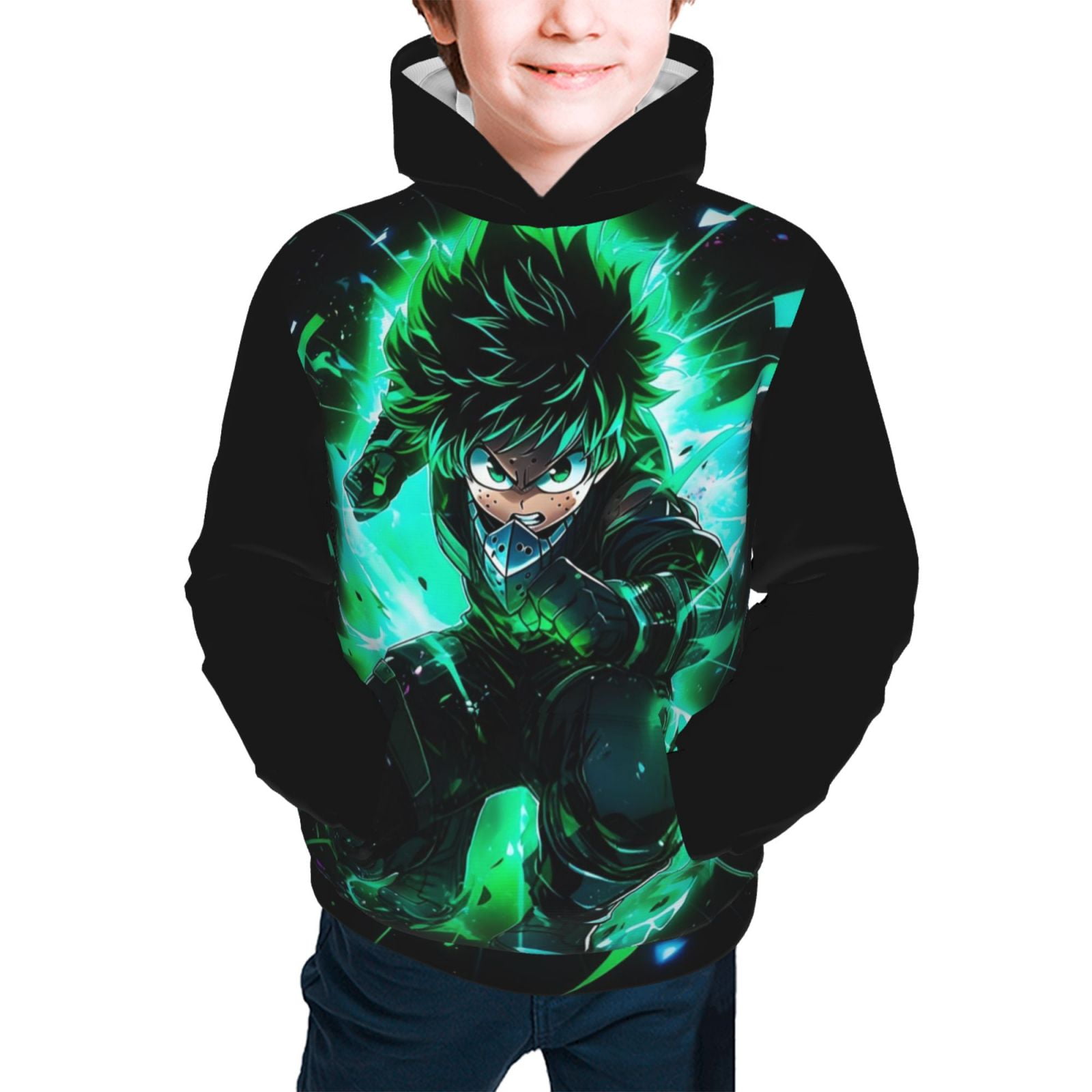 My Hero Academia Hoodie Pullover Anime Hooded Sweatshirt Casual Sweater voor Mannen Vrouwen, Zwart, M