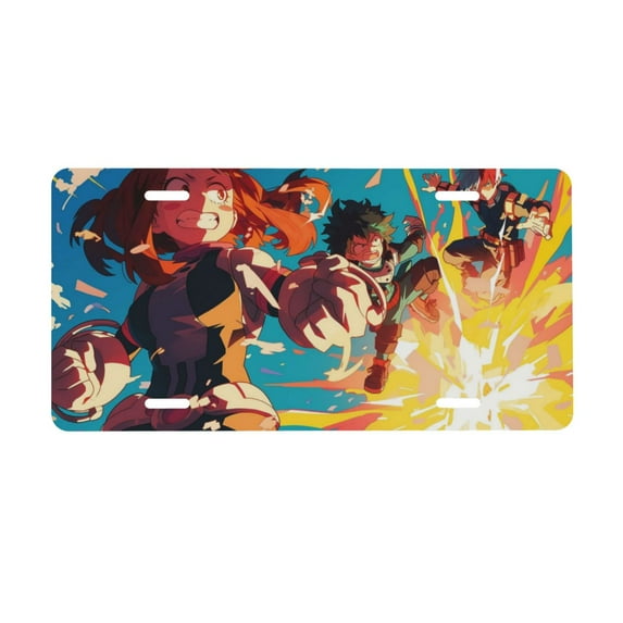 Anime My Hero Academia License Plate Cover Aluminum Novelty Vanity Tag Protection License Plate Tag Sign Decorative For Various Car Truck Models