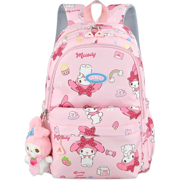 Anime My Melody School Backpack Cartoon All Over Print Casual Student Backpack Laptop Backpack Bike Travel Hiking Rucksack Daypack Pink