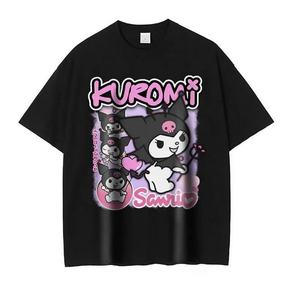 Anime My Melody T Shirt Oversized Vintage Washed Kuromi T-shirts Retro Streetwear Hello Kitty Cute Girl Tops Tees Women Cotton