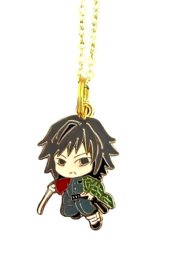 Demon Slayer Charm Pendant Anime Giyu Necklace Pendants, Goldtone, Includes Small Velvet Jewelry Bag, 1 Count