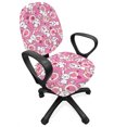 thumbnail image 1 of Anime Office Chair Slipcover, Funny Kawaii Illustration Rabbits Funky Animals Bunnies Humor Print, Protective Stretch Decorative Fabric Cover, Standard Size, White Pink, by Ambesonne, 1 of 4
