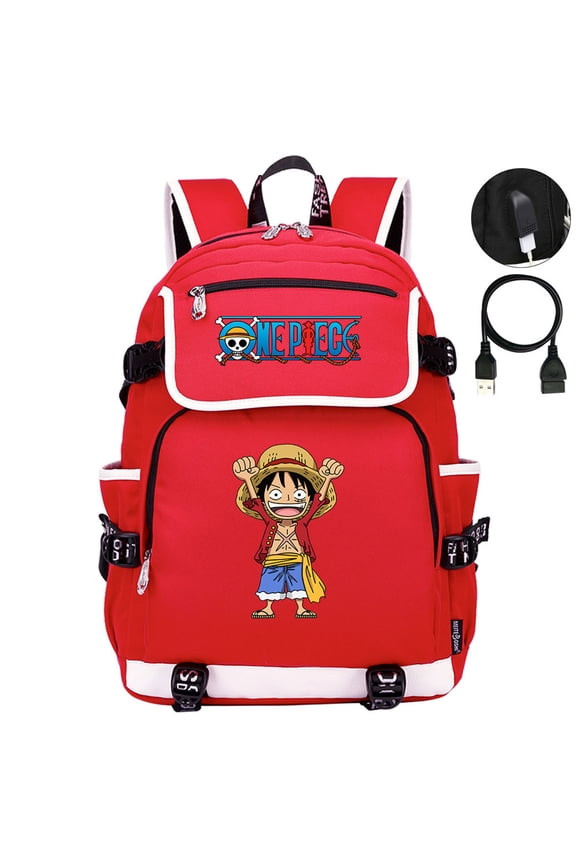 Anime One_Pieces Classic Backpack Student School Bookbag with USB Charging Port Waterproof Laptop Knapsack for Youth