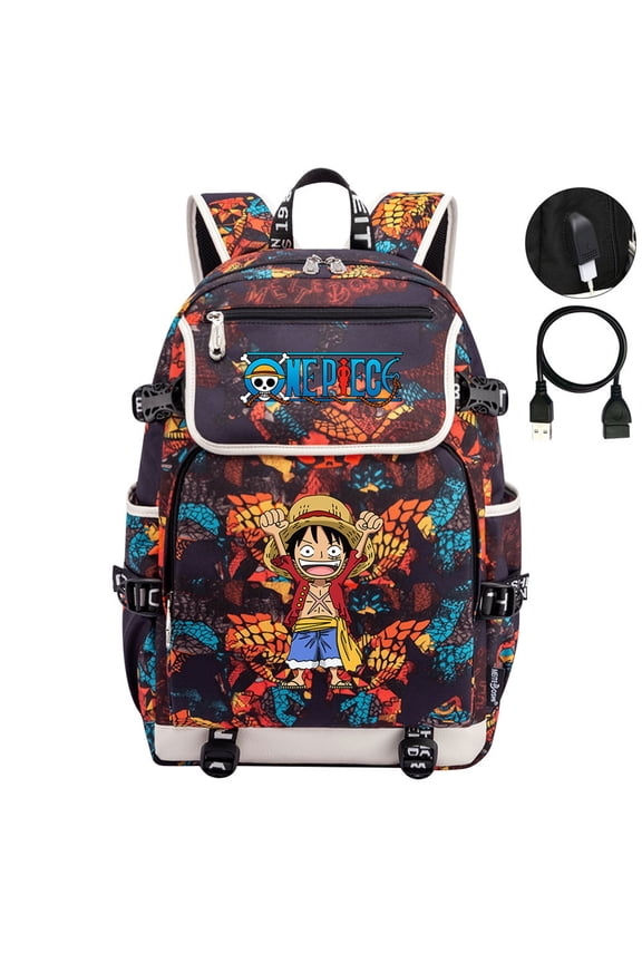 Anime One_Pieces Classic Backpack Student School Bookbag with USB Charging Port Waterproof Laptop Knapsack for Youth