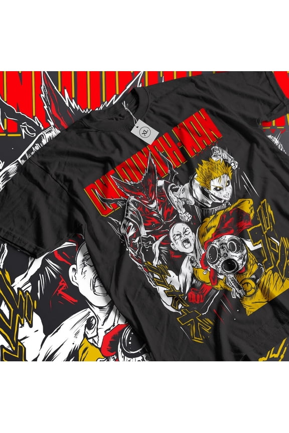 Anime One Punch Man Saitama VS Garou Graphic Black T-Shirt Size S-5XL