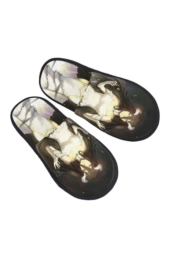 Anime Overlord Albedo Furry Slippers For Men Women Fuzzy House Slippers Winter Anti-Slip Indoor And Outdoor Slip On Shoes Large