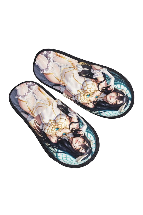 Anime Overlord Albedo Furry Slippers For Men Women Fuzzy House Slippers Winter Anti-Slip Indoor And Outdoor Slip On Shoes Medium