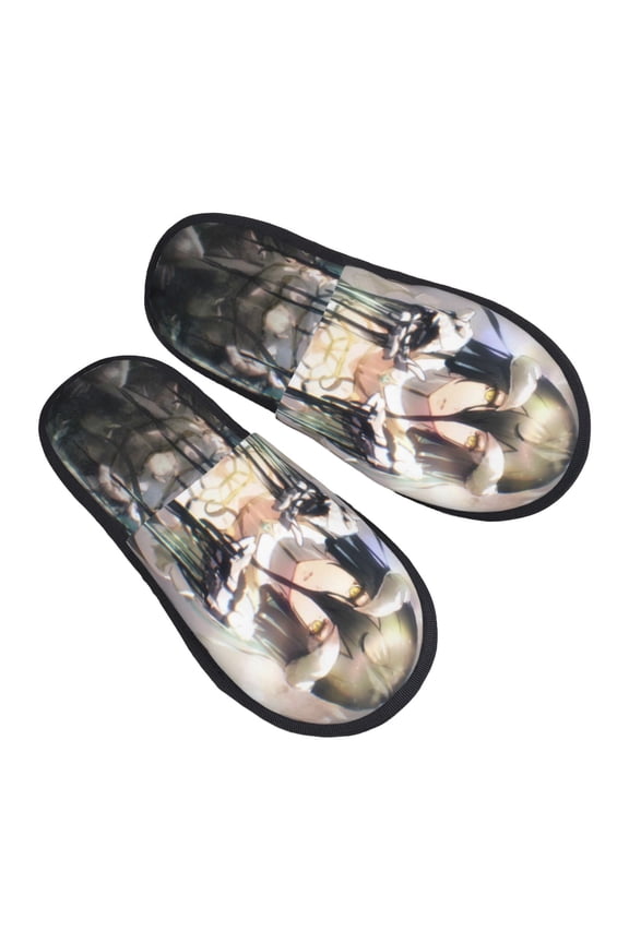 Anime Overlord Albedo Furry Slippers For Men Women Fuzzy House Slippers Winter Anti-Slip Indoor And Outdoor Slip On Shoes Medium
